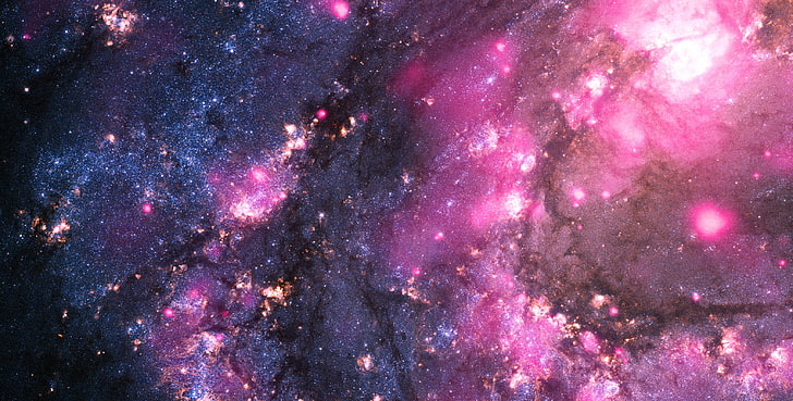 pink and blue nebula, stars, glow, galaxy, HD wallpaper