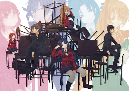 Anime Mädchen, Toradora !, Aisaka Taiga, Takasu Ryuuji, Kushieda Minori, Kawashima Ami, HD-Hintergrundbild HD wallpaper