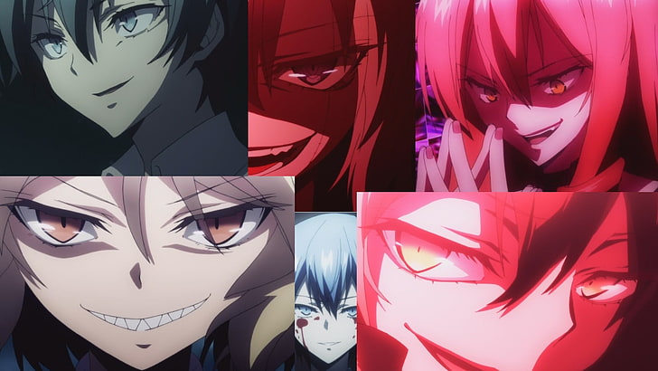 collage di personaggi anime femminili, Akuma no Riddle, capelli blu, capelli rossi, occhi blu, occhi rossi, Ichinose Haru, Azuma Tokaku, anime, collage, Sfondo HD