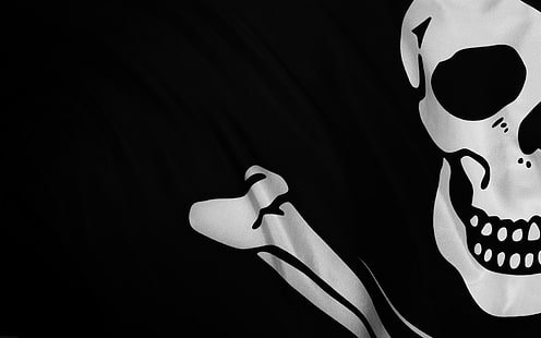 черно-белый скелет с печатью флаг, пираты, флаг, HD обои HD wallpaper