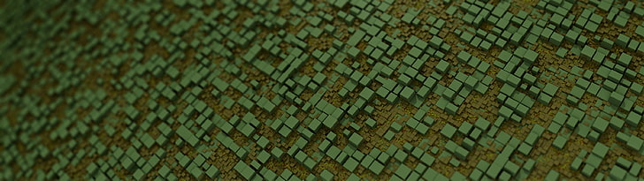 green brick wallpaper, pattern, abstract, procedural generation, 3D, Mandelbulb 3D, cube, digital art, artwork, green, multiple display, HD wallpaper