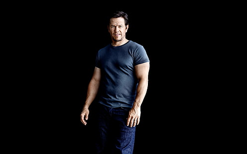 czarna koszula męska z okrągłym dekoltem, Mark Wahlberg, aktor, sesja zdjęciowa, Tapety HD HD wallpaper