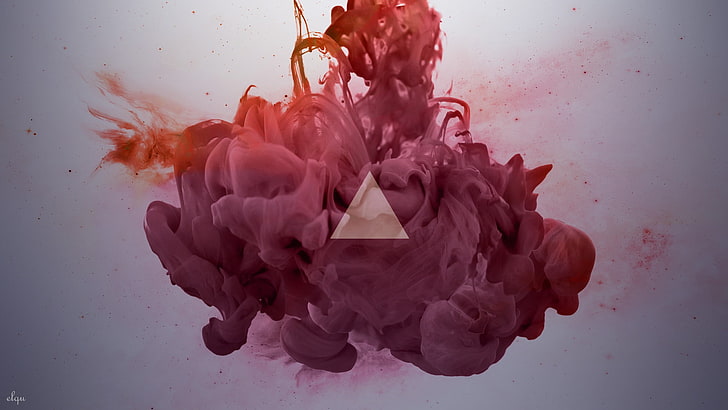 red liquid illustration, triangle, smoke, digital art, HD wallpaper