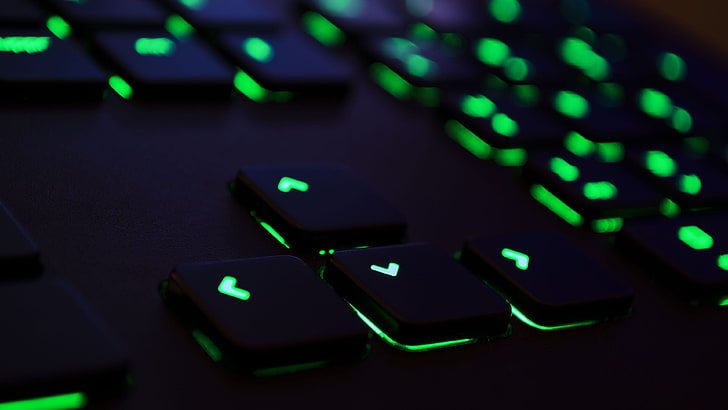 black and green gaming keyboard, technology, green, Razer, keyboards, Razer Deathstalker, computer, lights, HD wallpaper