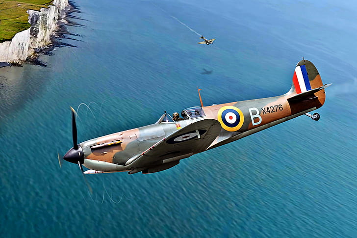 영국 전투, RAF, 1940, He.111, Spitfire Mk.I, 54 대대, 도버의 하얀 절벽, 도버 해협, HD 배경 화면