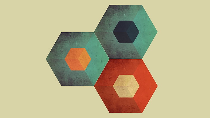 hexagon green and red painting, low poly, hexagon, HD wallpaper