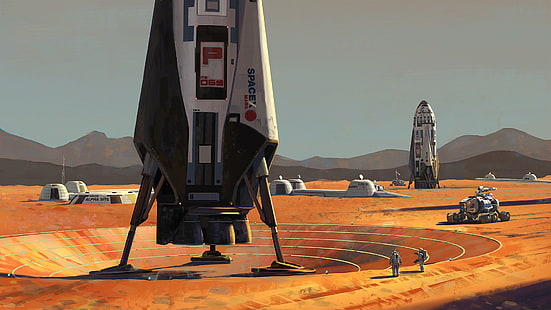 ilustracja dwóch białych promów kosmicznych, sztuka cyfrowa, SpaceX, statek kosmiczny, science fiction, Tapety HD HD wallpaper