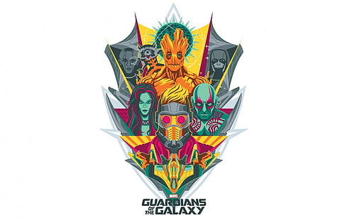 Galaksinin Koruyucuları, Logo, Marvel, Yıldız Efendisi, Gamora, Yok edici Drax, Groot, Roket, HD masaüstü duvar kağıdı HD wallpaper
