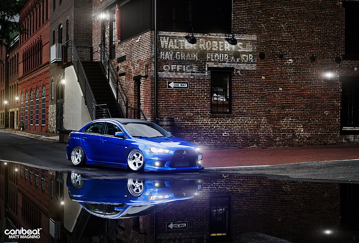 blue Mitsubishi Lancer sedan, mitsubishi, lancer, evolution, evo x, еvo 10, HD wallpaper