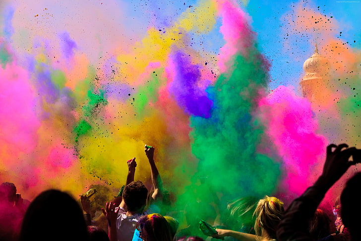 Fiesta india, Holika, vida, polvo coloreado, evento, Holi Festival Of Colors, primavera, luna nueva, Fondo de pantalla HD