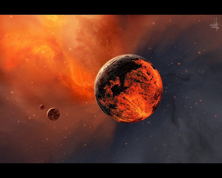 красная планета цифровые обои, космическое искусство, JoeyJazz, планета, HD обои
