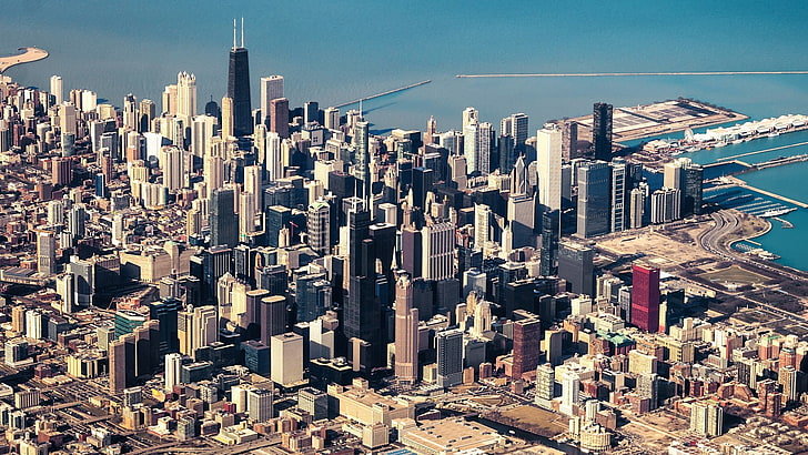 백색 도시 건물, 높이, 고층 빌딩, 시카고, 미국, megapolis, 일리노이, HD 배경 화면