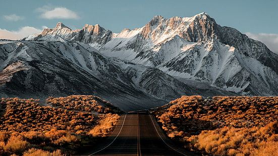 вершина, гора, небо, пустыня, горный хребет, снег, хребет, утро, дорога, горный перевал, HD обои HD wallpaper