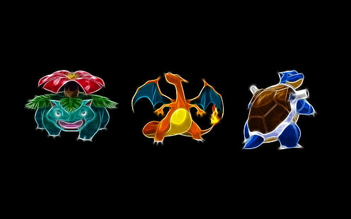 üç Pokemon klip sanat, Pokémon, Blastoise (Pokémon), Charizard (Pokémon), Venusaur (Pokémon), HD masaüstü duvar kağıdı HD wallpaper