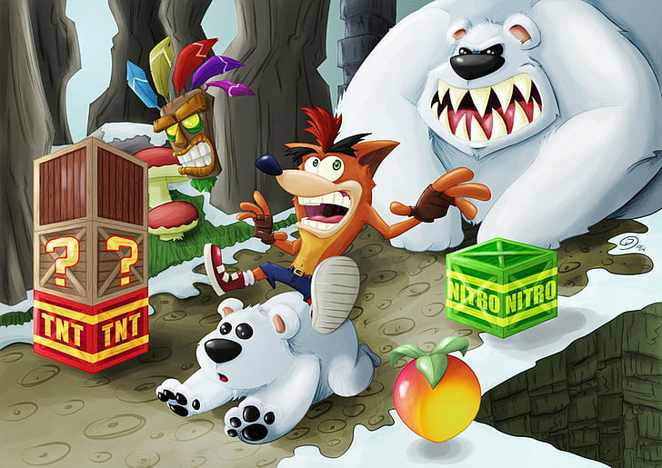 Видеоигра, Crash Bandicoot, Аку Аку (Crash Bandicoot), Bearminator (Crash Bandicoot), Crash Bandicoot (Персонаж), Полярный (Crash Bandicoot), HD обои