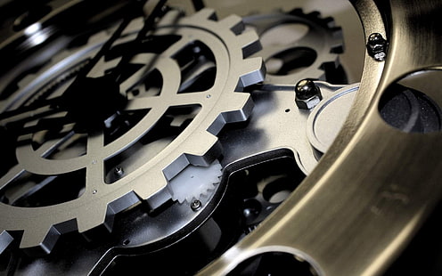 orologio scheletro color oro e grigio, orologeria, Sfondo HD HD wallpaper