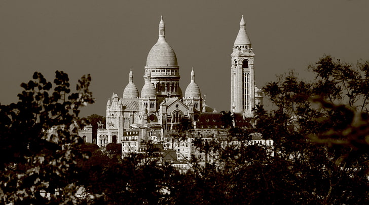 Paris, white building structure, Vintage, Europe/France, Paris, Europe, France, sacre-coeur basilica, basilica of the sacred heart of paris, HD wallpaper