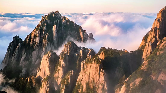 산, 황산, 안후이, 중국, 아시아, 구름, 피크, 산등성이, 정상 회담, HD 배경 화면 HD wallpaper