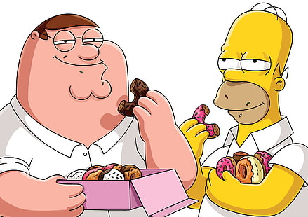Симпсоны, семьянин, Гомер, Питер Гриффин, толстый, пончики, Мэтт Грёнинг, HD обои HD wallpaper