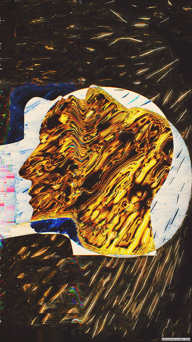 wallpaper abstrak kepala manusia, seni kesalahan, emas, wajah, abstrak, Wallpaper HD, wallpaper seluler
