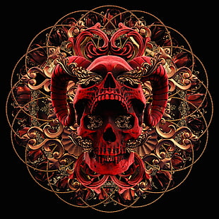 billelis, sombre, religion, mort, crâne, or, rouge, Fond d'écran HD HD wallpaper