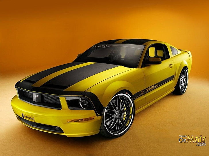 жълто и черно Ford Mustang купе, кола, HD тапет