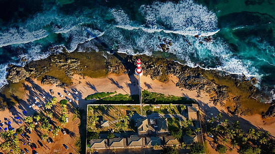 lighthouse, El Salvador, aerial view, sea, HD wallpaper HD wallpaper