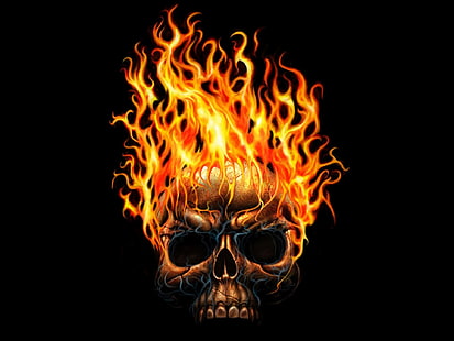 炎の人間の頭蓋骨の壁紙、暗い、頭蓋骨、火、炎、 HDデスクトップの壁紙 HD wallpaper