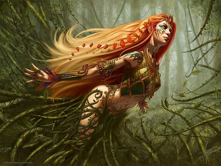 Warrior Vines Redhead HD, orange haired woman illustration, fantasy, warrior, redhead, vines, HD wallpaper