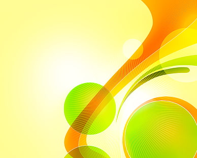 التوضيح موجات مجردة خضراء وبرتقالية ، الدوائر ، الأصفر ، الأخضر ، العصير، خلفية HD HD wallpaper