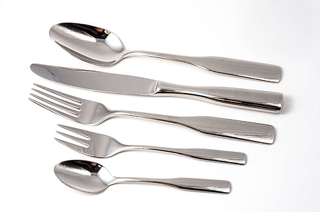 cutlery, flatware, fork, knife, shiny, silverware, spoon, stainless steel, tableware, utensil, HD wallpaper HD wallpaper