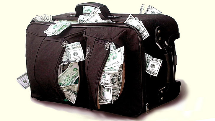 お金、バッグ、ドル、現金、富、手荷物、荷物、お金の袋、手荷物、豊かさ、金融、 HDデスクトップの壁紙