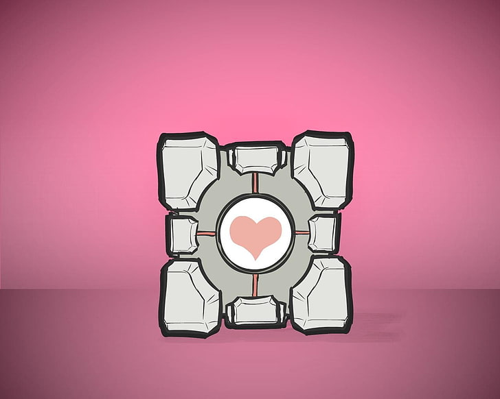 Portal (game), video games, Companion Cube, pink, heart, HD wallpaper