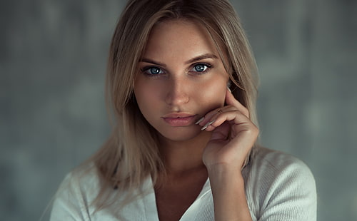 kobiety, blondynka, twarz, portret, niebieskie oczy, Tapety HD HD wallpaper