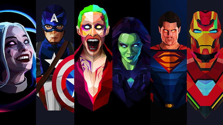 meraviglia, opera d'arte, hd, joker, capitan america, iron man, gamora, harley quinn, superman, Sfondo HD