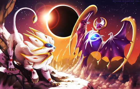 Покемон, Покемон: Солнце и Луна, Лунала (Покемон), Покемон Солнце и Луна, Сольгалео (Покемон), HD обои HD wallpaper