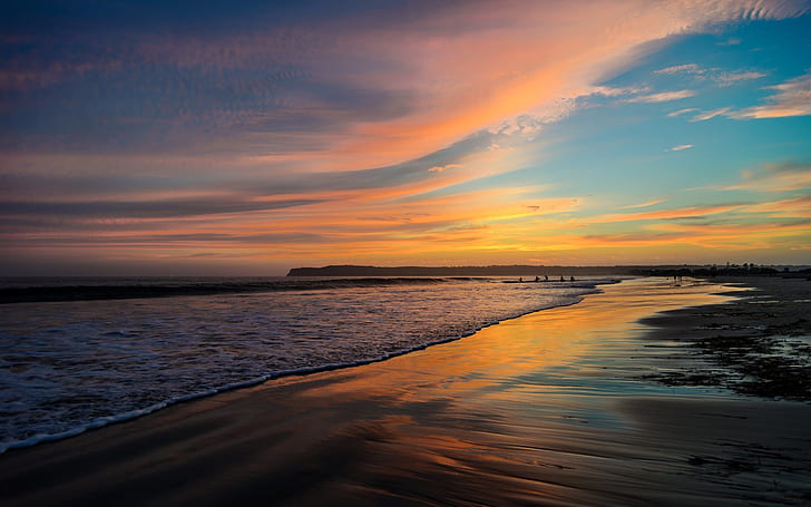 San Diego, Kalifornia, USA, plaża, ocean, zachód słońca, zdjęcie morza, San, Diego, Kalifornia, USA, plaża, ocean, zachód słońca, Tapety HD