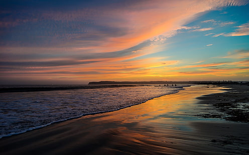 سان دييغو ، كاليفورنيا ، الولايات المتحدة الأمريكية ، الشاطئ ، المحيط ، غروب الشمس ، صورة شاطئ البحر ، سان ، دييغو ، كاليفورنيا ، الولايات المتحدة الأمريكية ، الشاطئ ، المحيط ، الغروب، خلفية HD HD wallpaper