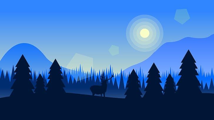 Hirsch, Wald, Vektor, Landschaft, Illustration, Berge, HD-Hintergrundbild