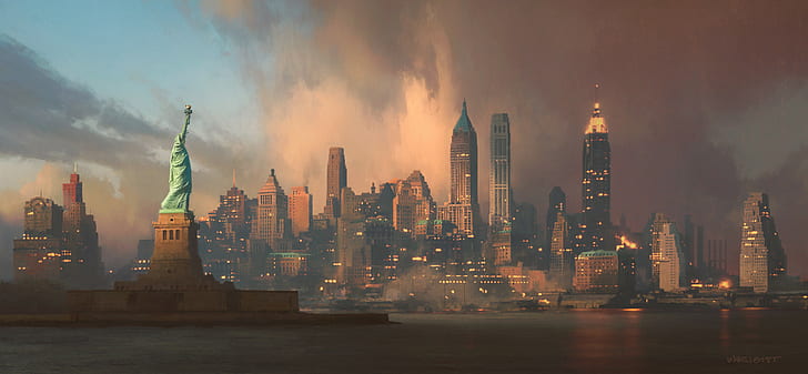 New York City, digitale, opere d'arte, città, Stati Uniti d'America, paesaggio, Sfondo HD