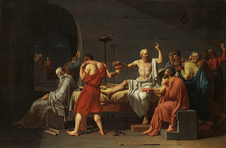 art traditionnel, oeuvre traditionnelle, peinture, Socrate, philosophes grecs, Jacques-Louis David, personnage, Fond d'écran HD