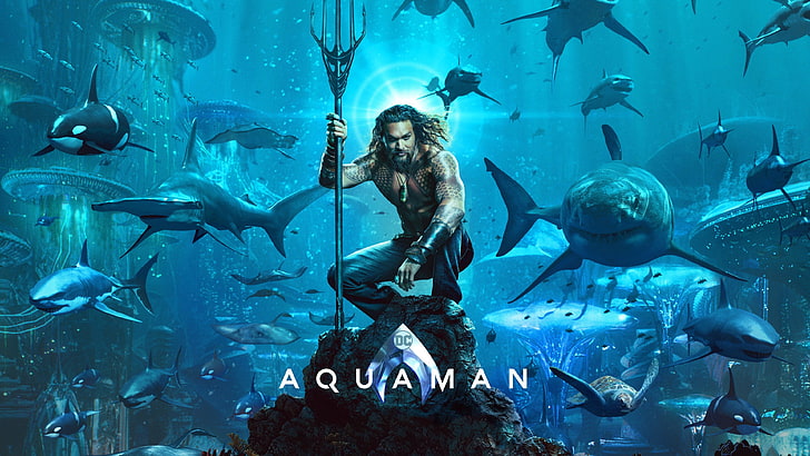Aquaman, Jason Momoa, jefe de guerra, Liga de la Justicia, tiburón, héroe de la antigüedad, películas, Fondo de pantalla HD