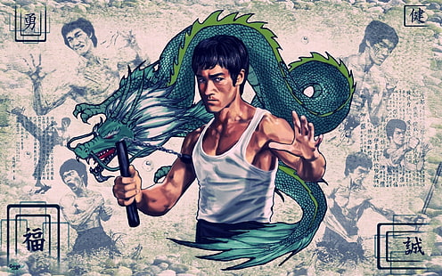 bruce, chinese, dragons, lee, poster, vintage, HD wallpaper HD wallpaper