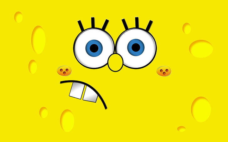 SpongeBob, background, yellow, teeth, HD wallpaper