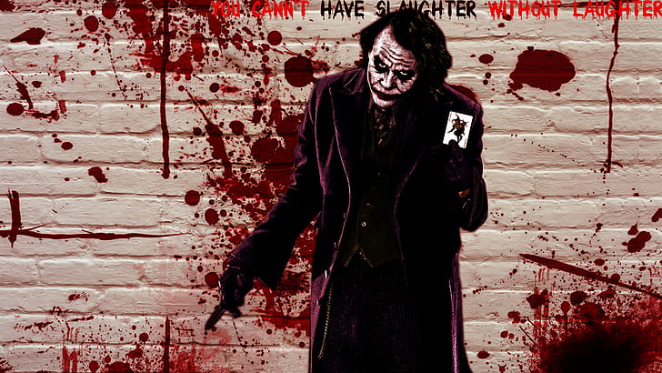 Batman The Dark Knight Joker Slaughter Смех Кръв HD, жокерът във филма за Батман, филми, тъмният, батман, рицар, кръв, жокер, смях, клане, HD тапет