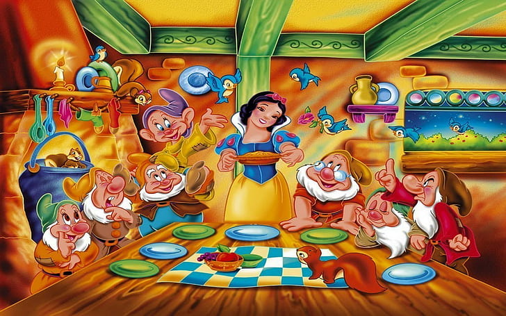白雪姫は7人の小人漫画のためにおいしいランチを準備しますHd壁紙1920×1200、 HDデスクトップの壁紙