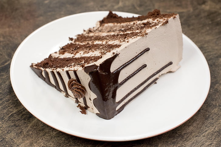 chocolate cake, cake, slice, cream, pastry, dessert, HD wallpaper