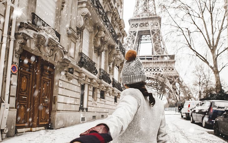 Love, Paris, Winter, France, Snow, Street, Woman, Mood, HD wallpaper
