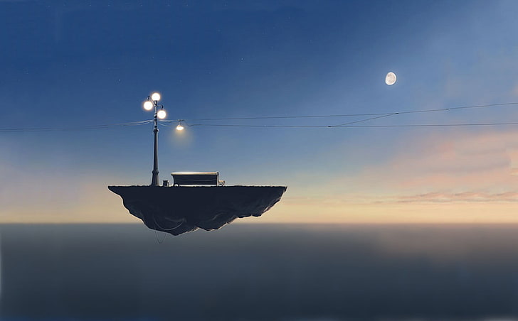 floating house wallpaper, floating island, sky, anime, HD wallpaper