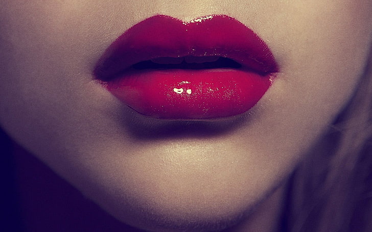 mulut, closeup, wanita, bibir, lipstik merah, bibir berair, wajah, Wallpaper HD